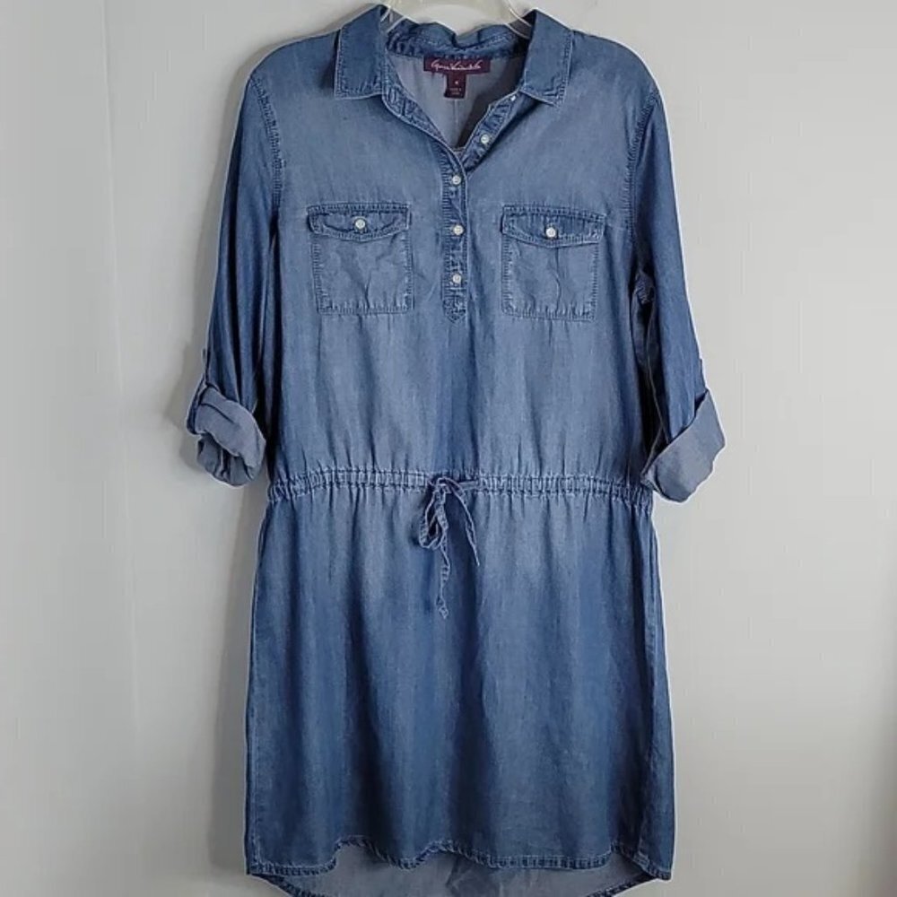 New Gloria Vanderbilt Ashleigh Dress Chambray Blue Convertible Cinch  Waist M